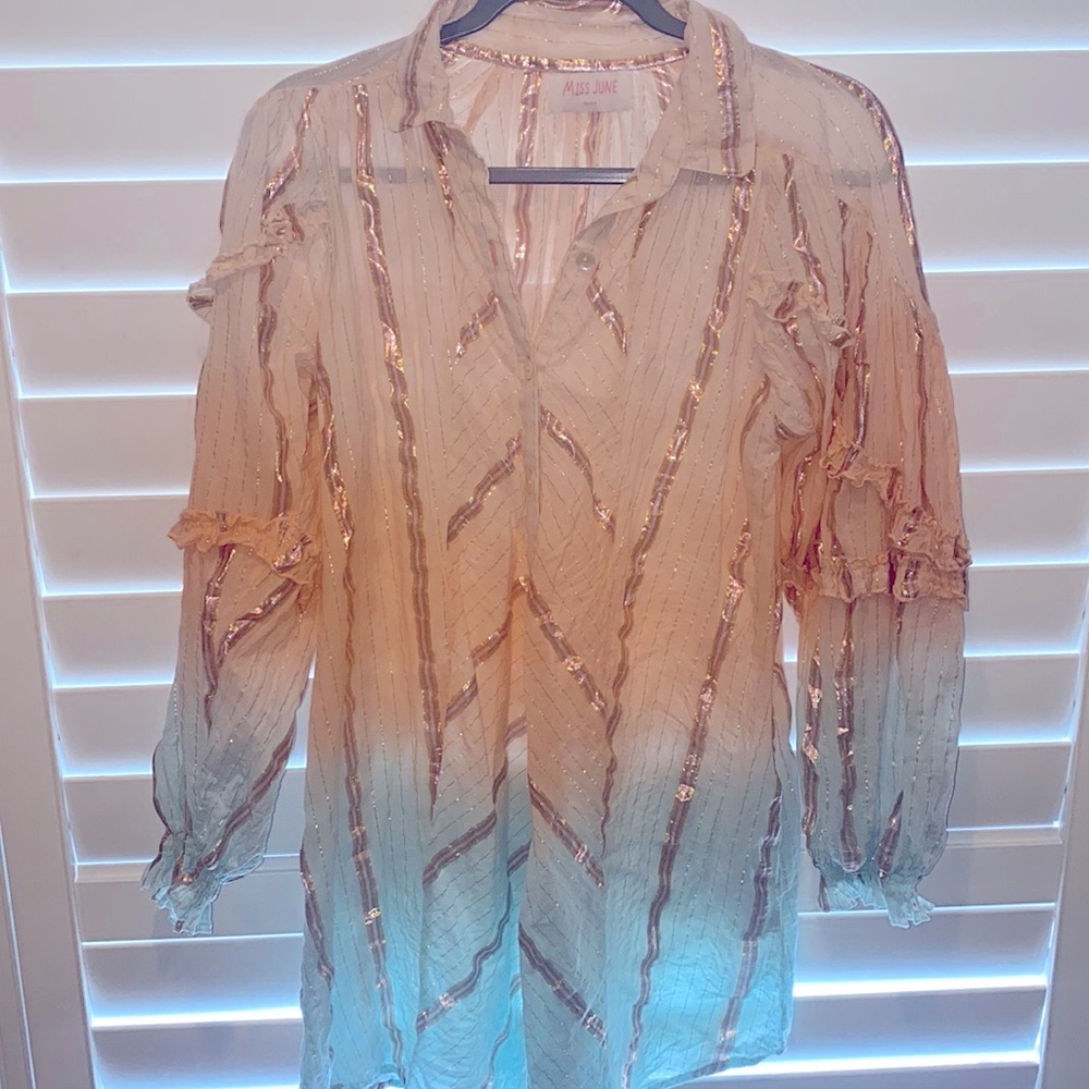 Miss June metallic stripe tunic dress one size